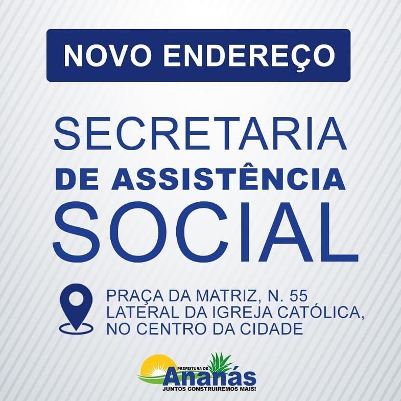 Novo endereço da Secretaria de Assistência Social Novo endereço da Secretaria de Assistência Social